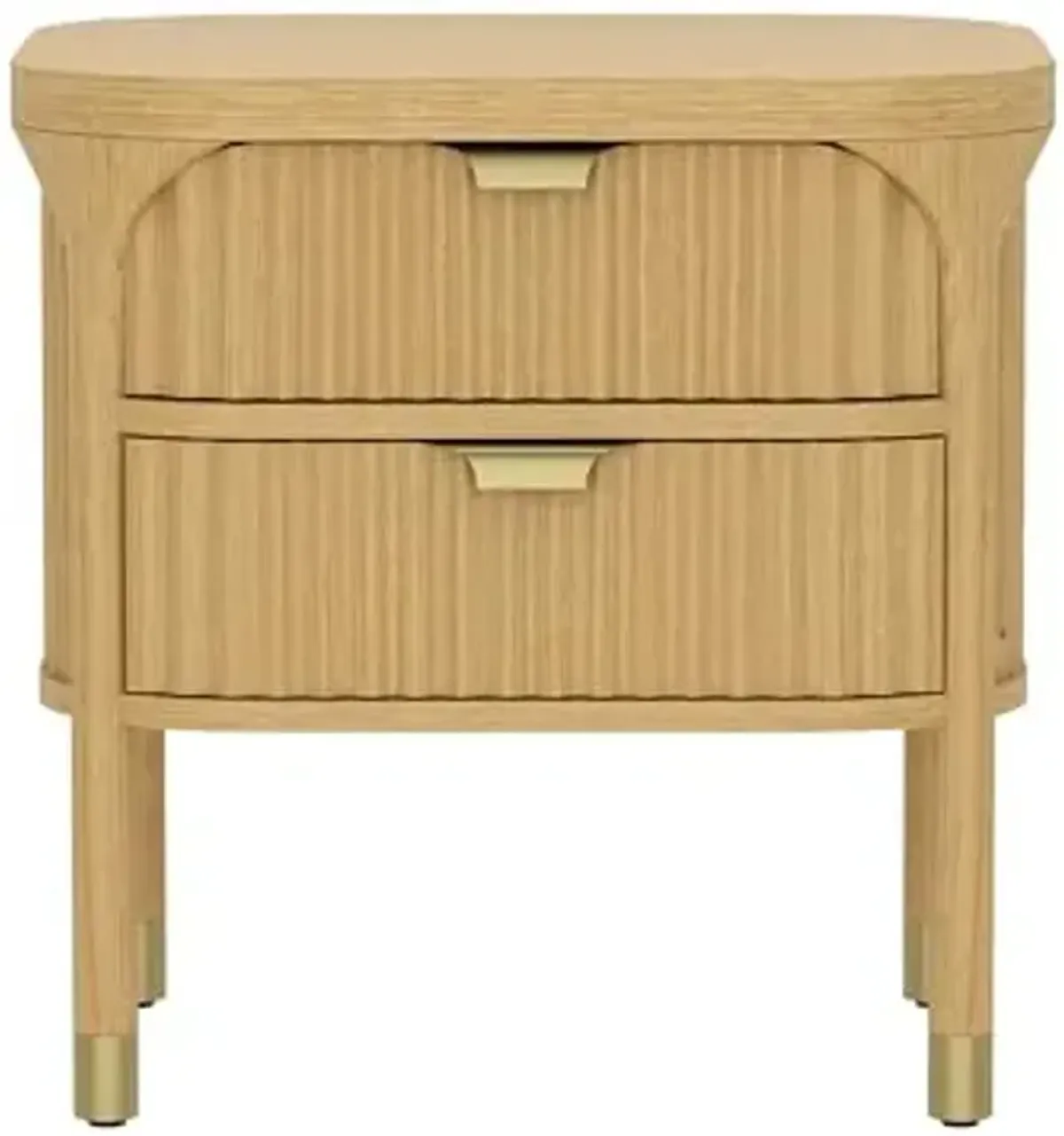 Manhattan Comfort Park 24" Contemporary Nightstand, 2-Drawer Fully Assembled Rubberwood Side Table with Fluted Fronts, Soft-Close Drawers, Durable Bedside Storage, Natural