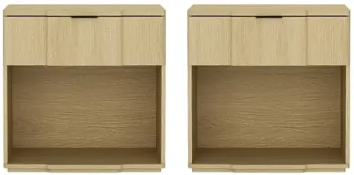 Manhattan Comfort Clive 22" Mid-Century Modern Nightstand, 1-Drawer Side Table with Open Shelf and Sculpted Front, Soft-Close Drawer, Durable Bedside Storage, Multiple Finishes, Natural and Black