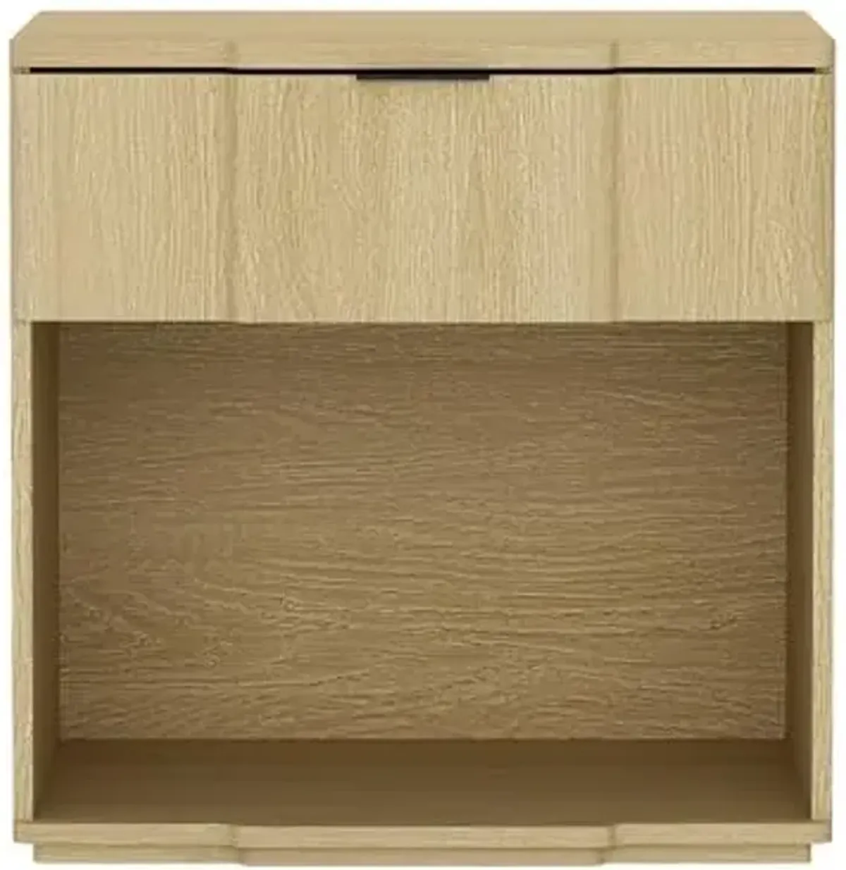 Manhattan Comfort Clive 22" Mid-Century Modern Nightstand, 1-Drawer Side Table with Open Shelf and Sculpted Front, Soft-Close Drawer, Durable Bedside Storage, Multiple Finishes, Natural and Black