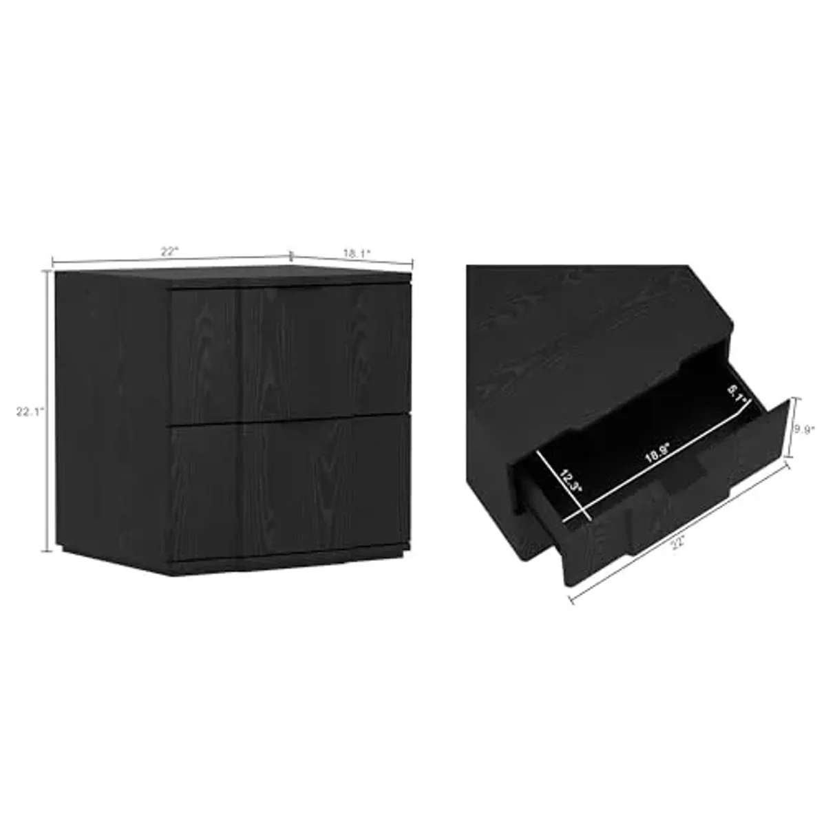 Manhattan Comfort Clive 22" Mid-Century Modern Nightstand, 2-Drawer Side Table with Sculpted Fronts, Soft-Close Drawers, Durable Bedside Storage, Available in Multiple Finishes, Black