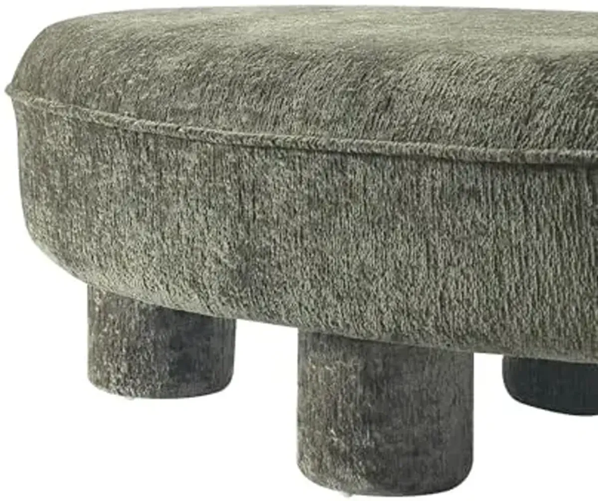 Manhattan Comfort Tribeca 45.5" Mid-Century Modern Accent Ottoman in Chenille Upholstery, Fully Assembled Living Room Seating or Foot Rest with Chunky Cylinder Legs, Olive Green