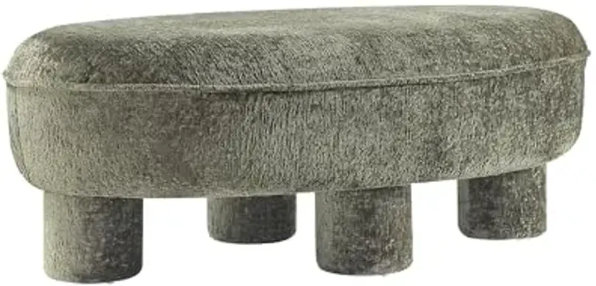 Manhattan Comfort Tribeca 45.5" Mid-Century Modern Accent Ottoman in Chenille Upholstery, Fully Assembled Living Room Seating or Foot Rest with Chunky Cylinder Legs, Olive Green