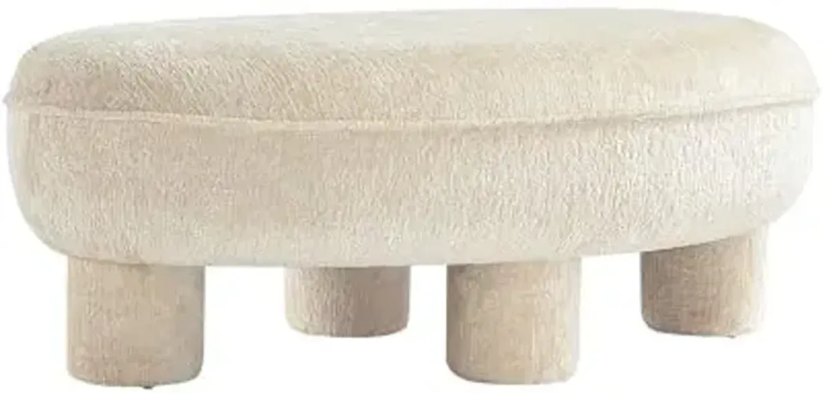 Manhattan Comfort Tribeca 45.5" Mid-Century Modern Accent Ottoman in Chenille Upholstery, Fully Assembled Living Room Seating or Foot Rest with Chunky Cylinder Legs, Cream