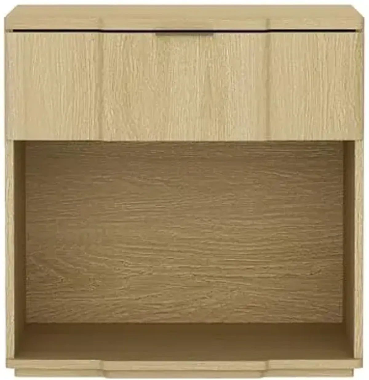 Manhattan Comfort Clive 22" Mid-Century Modern Nightstand, 1-Drawer Side Table with Open Shelf and Sculpted Front, Soft-Close Drawer, Durable Bedside Storage, Multiple Finishes, Natural and Gold