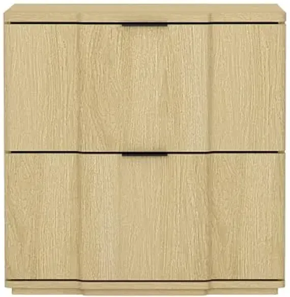 Manhattan Comfort Clive 22" Mid-Century Modern Nightstand, 2-Drawer Side Table with Sculpted Fronts, Soft-Close Drawers, Durable Bedside Storage, Available in Multiple Finishes, Natural and Black