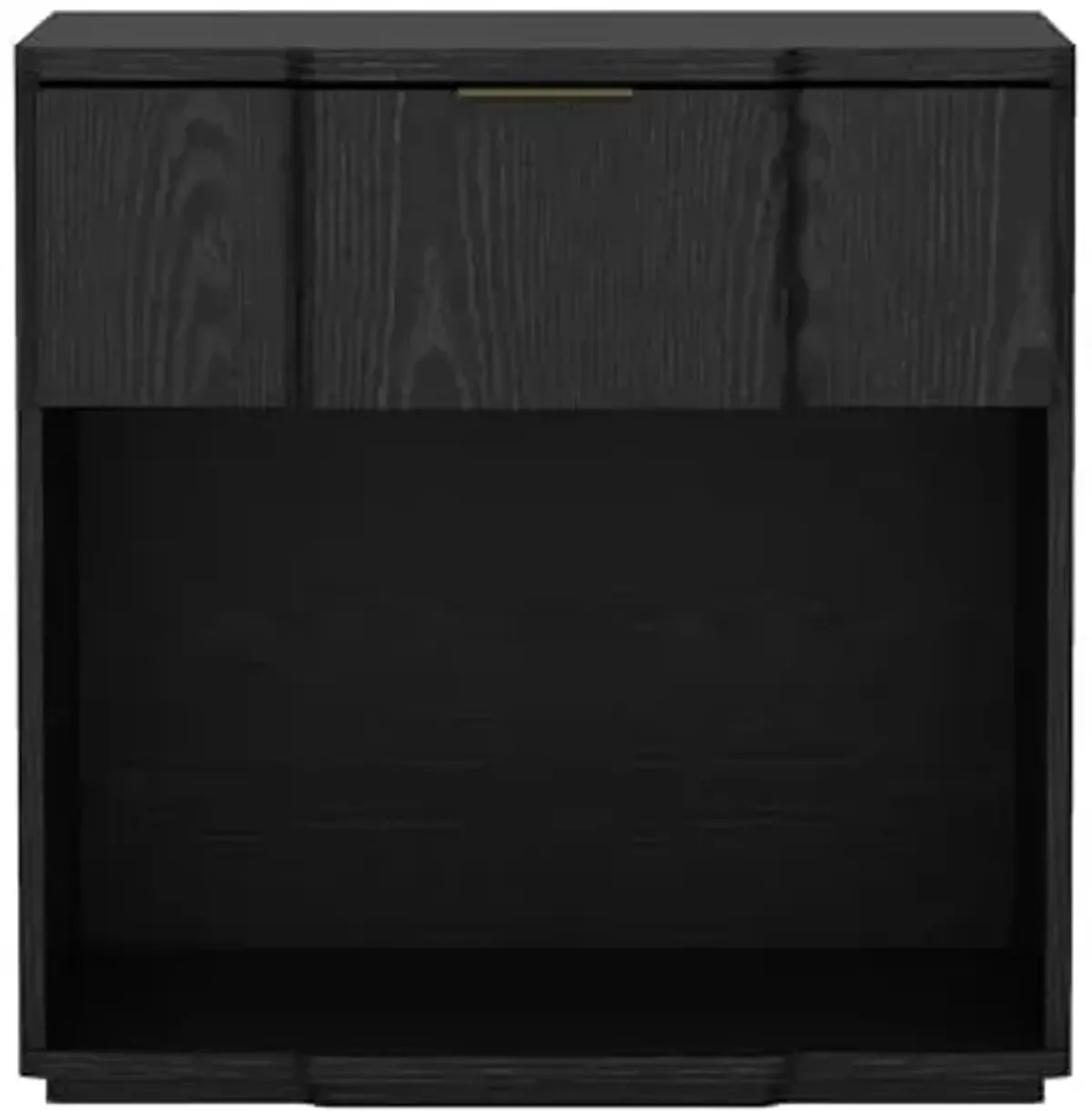 Manhattan Comfort Clive 22" Mid-Century Modern Nightstand, 1-Drawer Side Table with Open Shelf and Sculpted Front, Soft-Close Drawer, Durable Bedside Storage, Multiple Finishes, Black and Gold