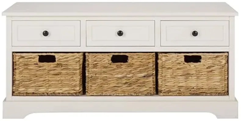 SAFAVIEH Home Collection – Damien Ivory 6-Drawer Storage Bench, Mixed-Material Cottage Design, Fully Assembled (AMH5701K)