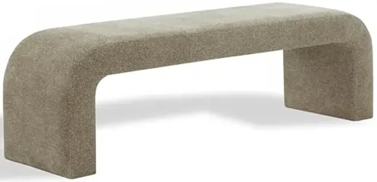 SAFAVIEH Couture Collection – Caralynn Brown Chenille Upholstered Bench, Modern Waterfall Curved Silhouette, Fully Assembled (SFV5027S)