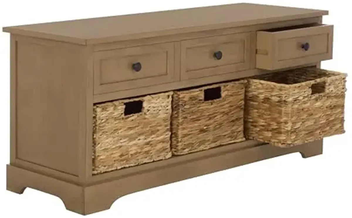 SAFAVIEH Home Collection – Damien Desert Brown 6-Drawer Storage Bench, Mixed-Material Cottage Design, Fully Assembled (AMH5701L)