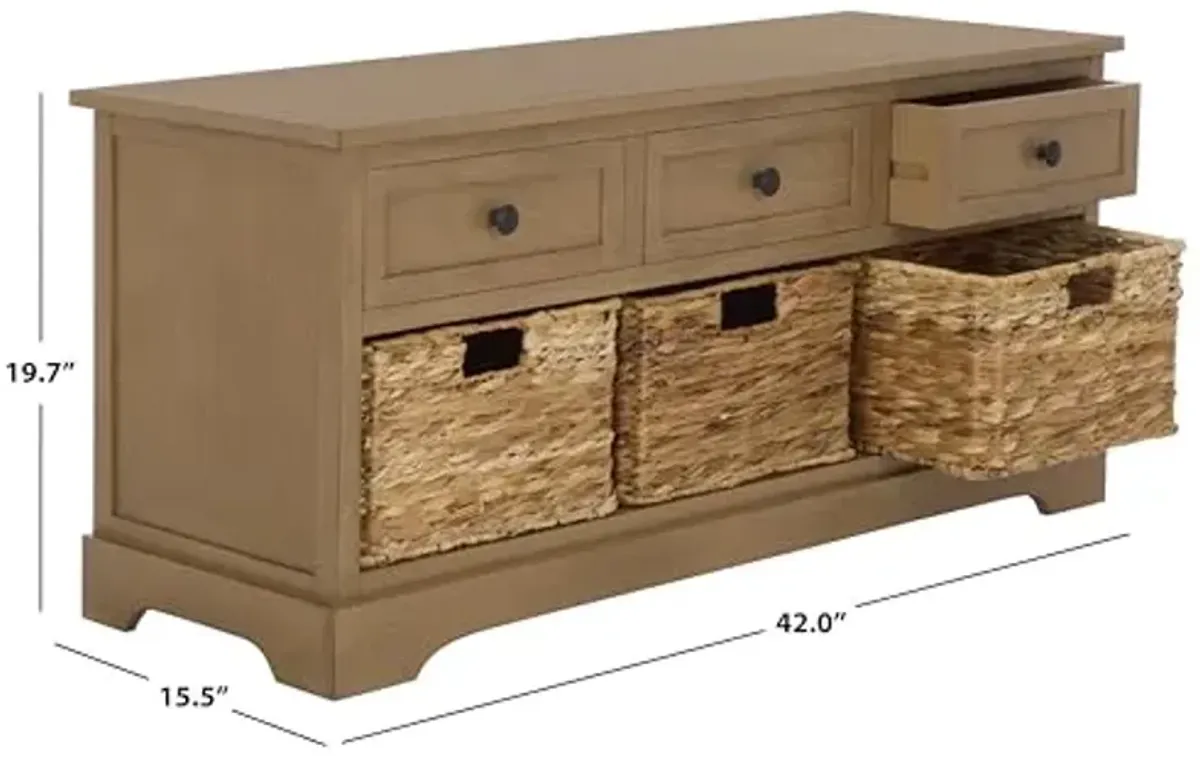 SAFAVIEH Home Collection – Damien Desert Brown 6-Drawer Storage Bench, Mixed-Material Cottage Design, Fully Assembled (AMH5701L)