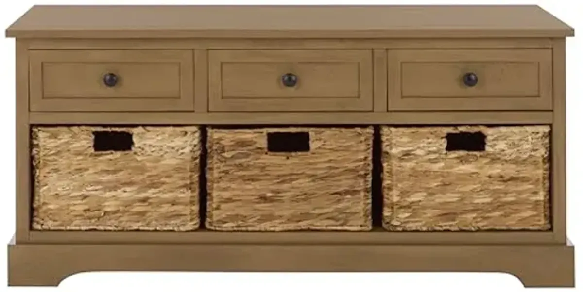 SAFAVIEH Home Collection – Damien Desert Brown 6-Drawer Storage Bench, Mixed-Material Cottage Design, Fully Assembled (AMH5701L)