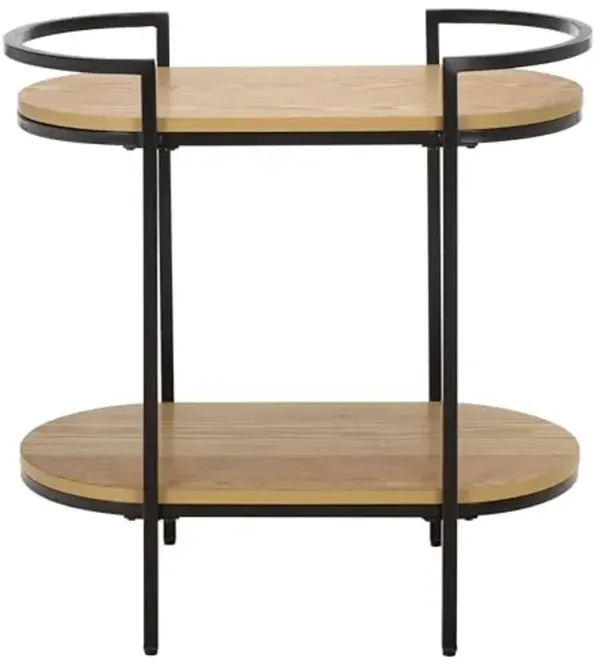 SAFAVIEH Home Collection – Inessa Black & Natural Oval 2-Tier Bar Cart, Modern Metal Serving Cart, Sleek Entertaining Design (BCT2503F)