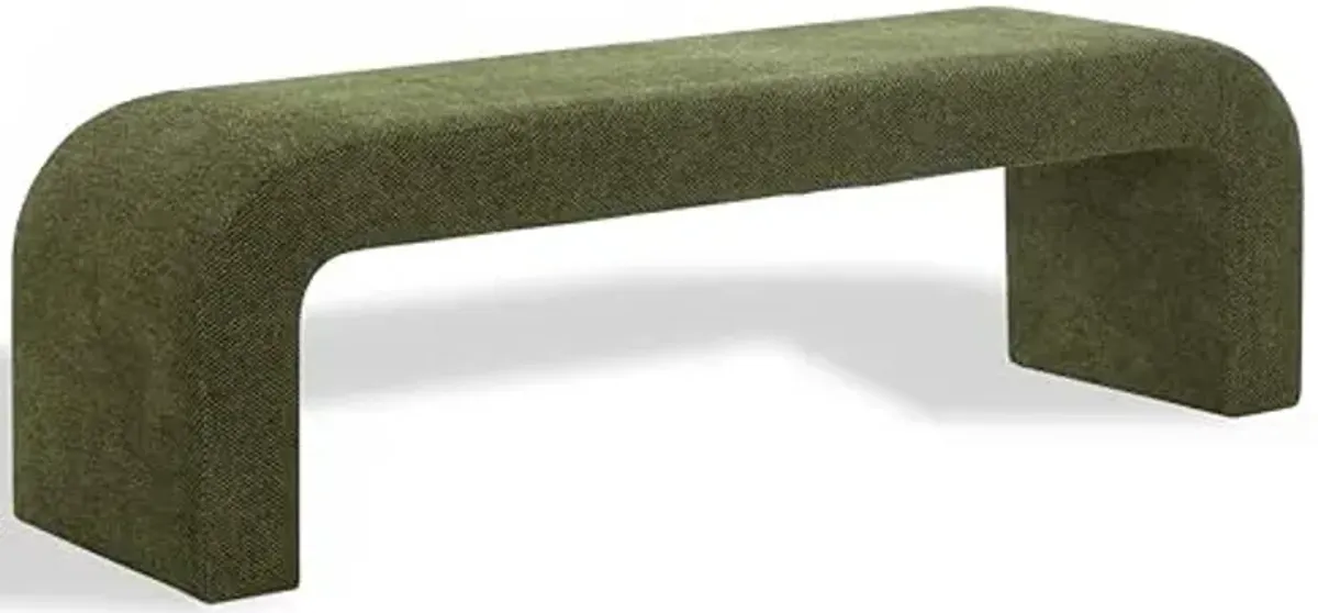 SAFAVIEH Couture Collection – Caralynn Dark Green Chenille Upholstered Bench, Modern Waterfall Curved Silhouette, Fully Assembled (SFV5027U)