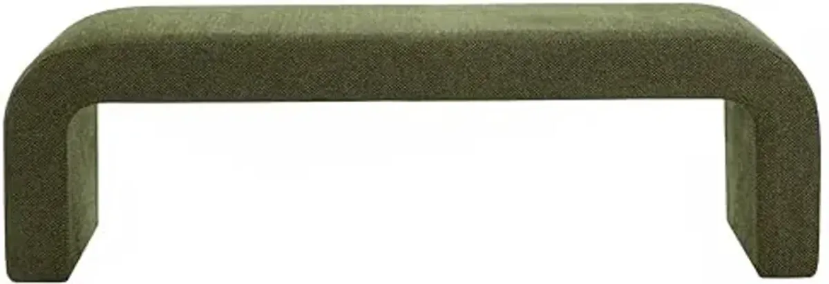 SAFAVIEH Couture Collection – Caralynn Dark Green Chenille Upholstered Bench, Modern Waterfall Curved Silhouette, Fully Assembled (SFV5027U)