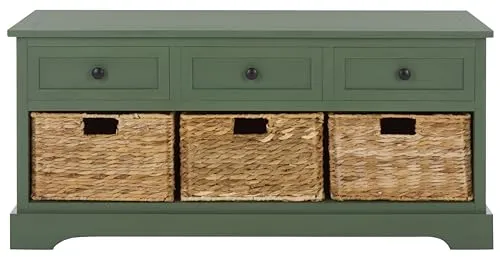 SAFAVIEH Home Collection – Damien Dusty Green 6-Drawer Storage Bench, Mixed-Material Cottage Design, Fully Assembled (AMH5701J)