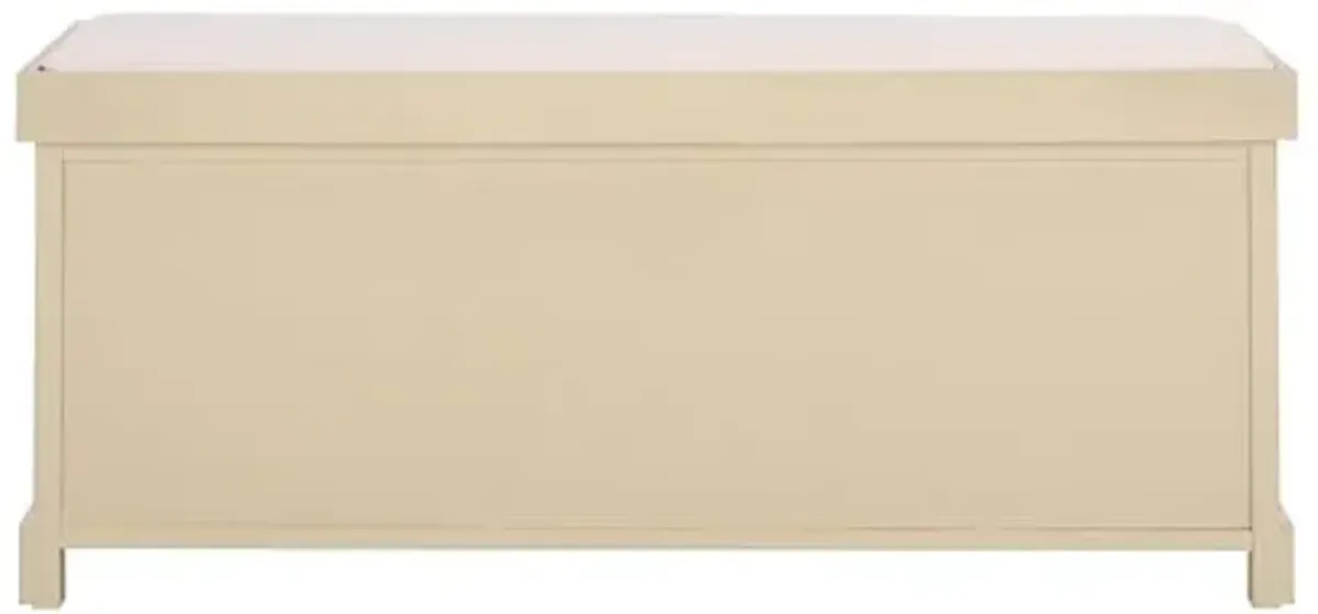 SAFAVIEH Home Collection – Lonan Sand Storage Bench with Seat Cushion, 3 Basket Drawers, Coastal Farmhouse Entryway Design (AMH5733G)