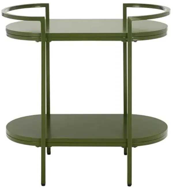 SAFAVIEH Home Collection – Inessa Green Oval 2-Tier Bar Cart, Modern Metal Serving Cart, Sleek Entertaining Design (BCT2503B)