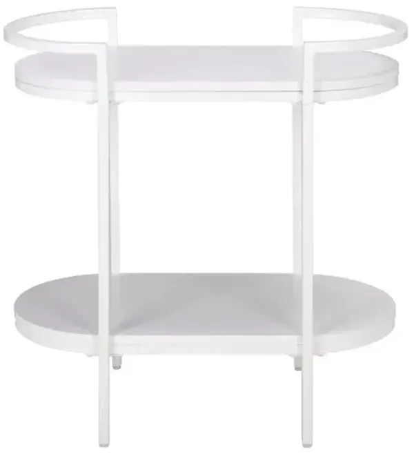 SAFAVIEH Home Collection – Inessa White Oval 2-Tier Bar Cart, Modern Metal Serving Cart, Sleek Entertaining Design (BCT2503D)