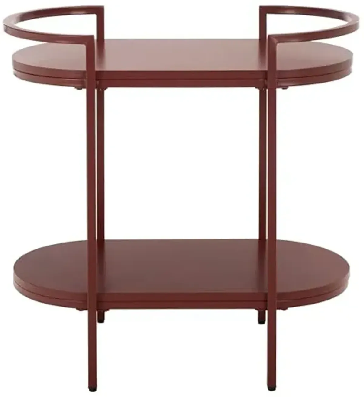 SAFAVIEH Home Collection – Inessa Brick Red Oval 2-Tier Bar Cart, Modern Metal Serving Cart, Sleek Entertaining Design (BCT2503C)