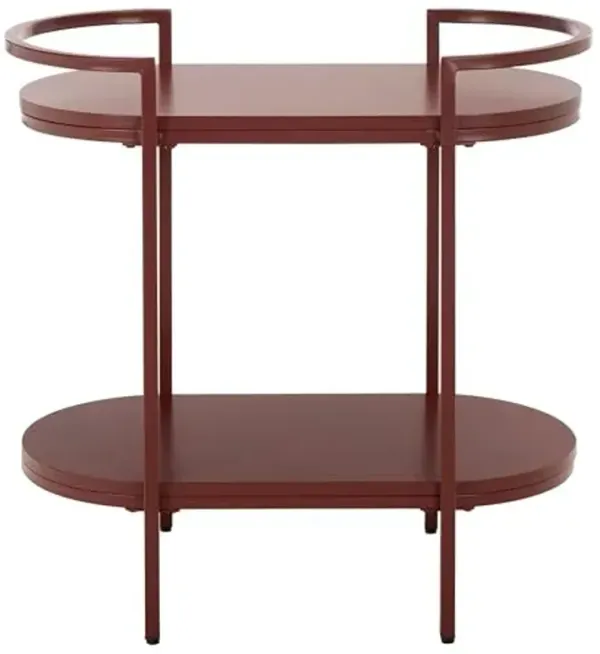 SAFAVIEH Home Collection – Inessa Brick Red Oval 2-Tier Bar Cart, Modern Metal Serving Cart, Sleek Entertaining Design (BCT2503C)