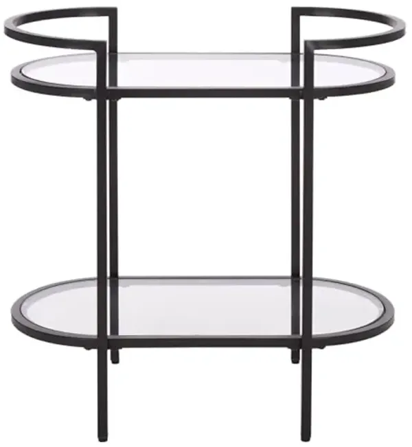 SAFAVIEH Home Collection – Inessa Black & Clear Oval 2-Tier Bar Cart, Modern Metal Serving Cart, Sleek Entertaining Design (BCT2503E)