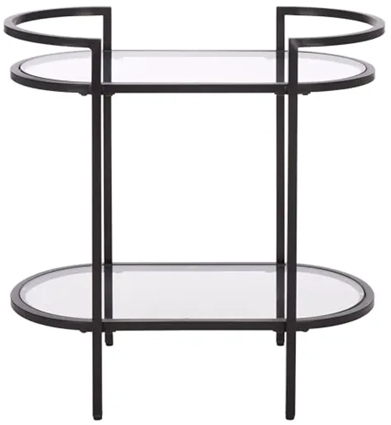 SAFAVIEH Home Collection – Inessa Black & Clear Oval 2-Tier Bar Cart, Modern Metal Serving Cart, Sleek Entertaining Design (BCT2503E)