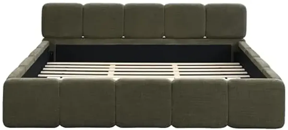 Christopher Knight Home Hazel Linen California King Size Bed Frame with Headboard, Modern California King Bed Frame and Headboard, Wood Slat Support, No Spring Box Needed, Easy Assembly, Olive Green