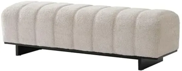 Christopher Knight Home Lamie Faux Fur Upholstered Dining Bench, Wooden Entryway Bench, Long Sofa Footstool for Living Room, Bedroom End of Bed Bench, Beige+Black