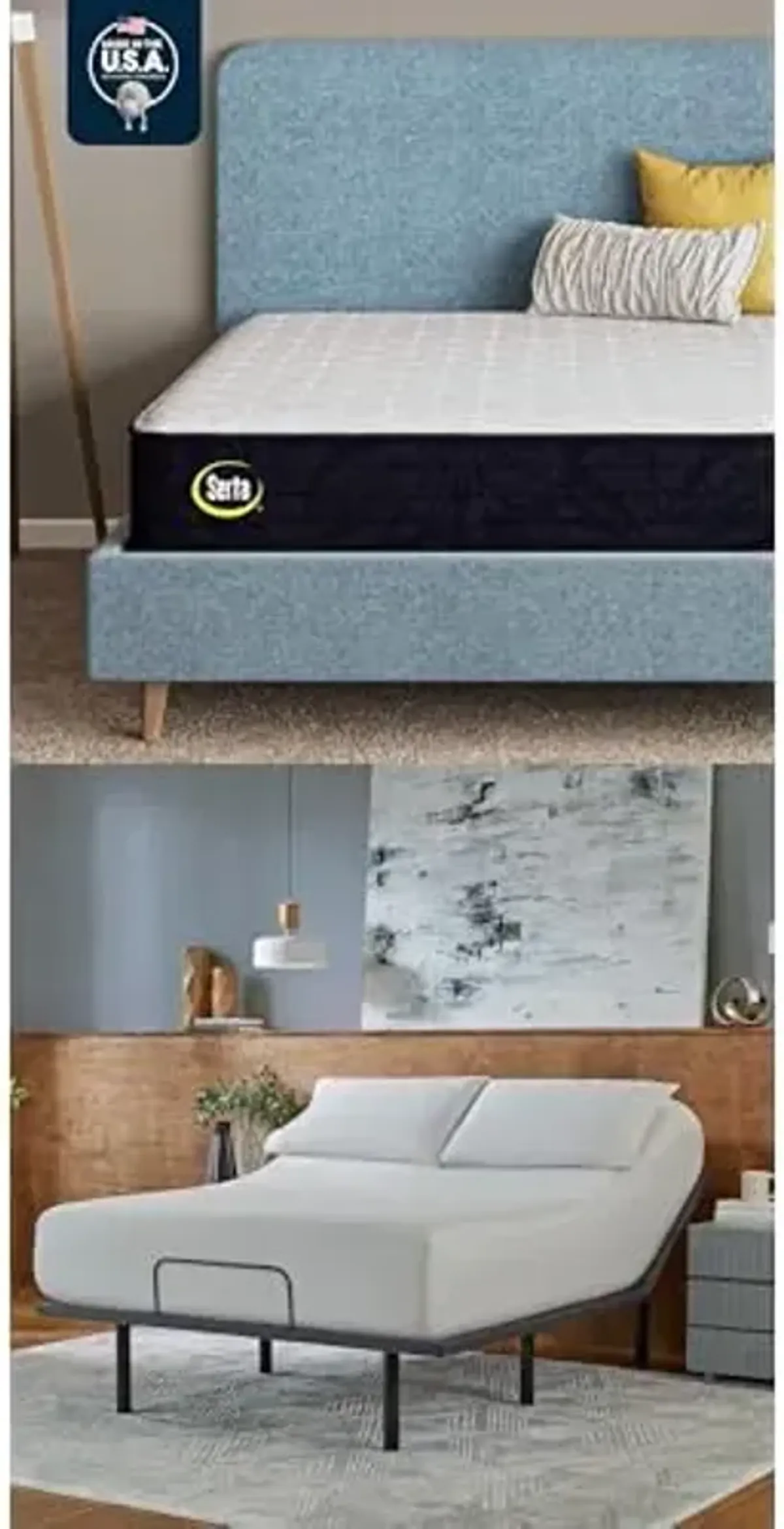 Serta Classic Clarks Hill 2.0 Medium 11.5" Queen Mattress Bundle baselogic Level 2 Queen Adjustable Base Bed Frame - Cooling, Breathable, Pressure Relieving with Head & Foot Adjustability