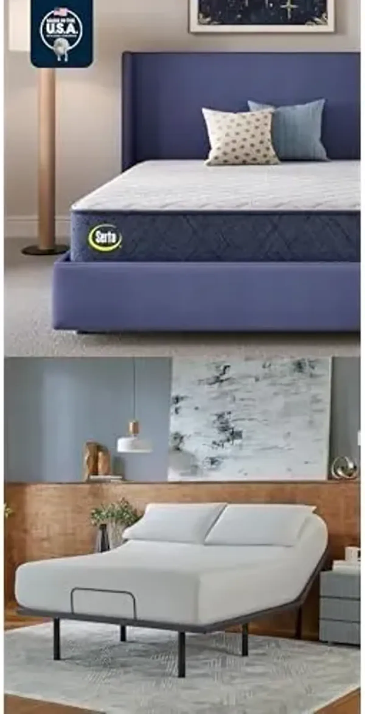 Serta Five Star Mattress Tranquility 12" Firm Full Mattress Bundle baselogic Level 2 Full Adjustable Base Bed Frame - Supportive & Cooling Pressure Relief with Head & Foot Adjustability