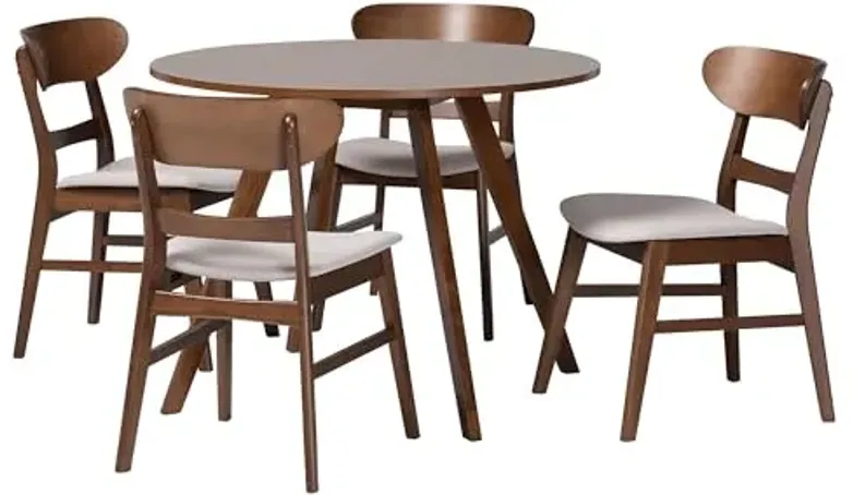 Baxton Studio Reva Wood 5-Piece Dining Set - Mid-Century Modern Table with Matching Chairs for Dining Room or Kitchen