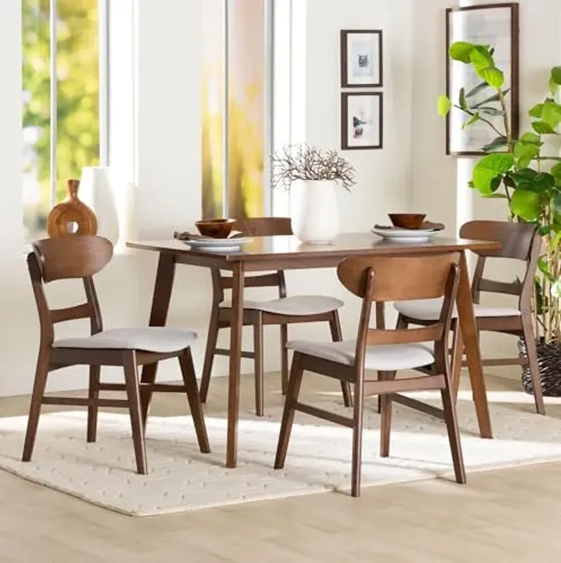 Baxton Studio Fremont Wood 5-Piece Dining Set - Mid-Century Modern Table with Matching Chairs for Dining Room or Kitchen