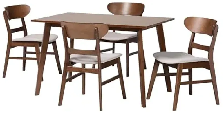 Baxton Studio Fremont Wood 5-Piece Dining Set - Mid-Century Modern Table with Matching Chairs for Dining Room or Kitchen