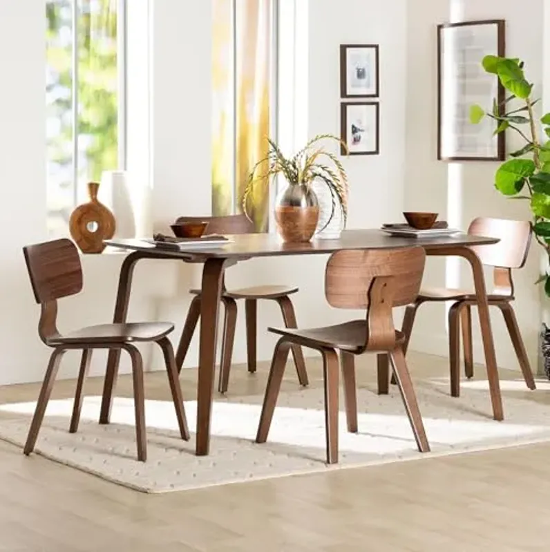 Baxton Studio Billie Wood 5-Piece Dining Set - Bentwood Frame Table with Matching Chairs, Mid-Century Style Set for Dining Room or Kitchen