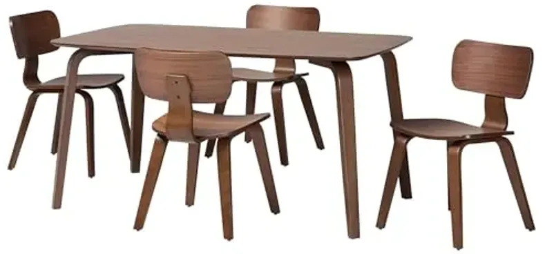 Baxton Studio Billie Wood 5-Piece Dining Set - Bentwood Frame Table with Matching Chairs, Mid-Century Style Set for Dining Room or Kitchen