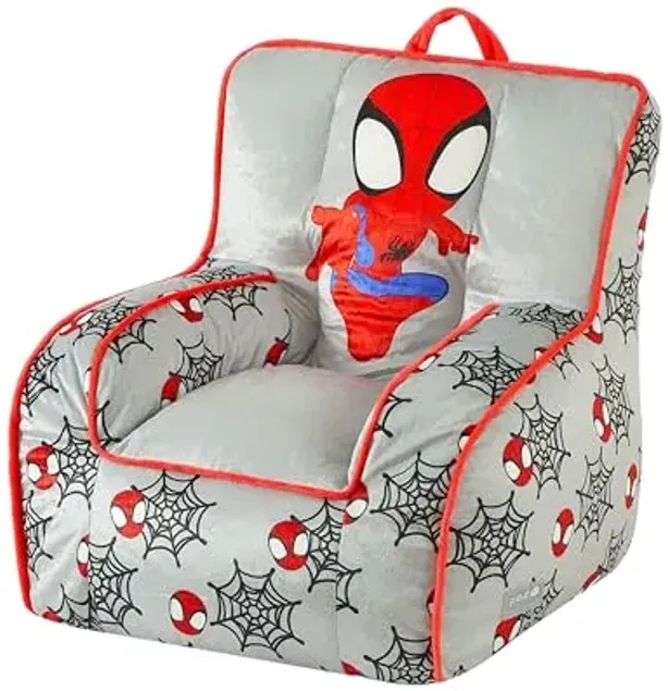 Marvel Spidey and His Amazing Friends Kids Micromink Bean Bag Sofa Chair,Soft Padded Toddler Seat with Piping & Carry Handle,Cozy Lounge Chair for Ages 3+