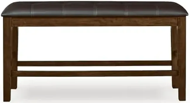 Signature Design by Ashley Ralene Classic Tufted Faux Leather Upholstered Counter Height Dining Bench with Distressed Finish, Dark Brown