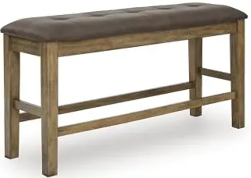 Signature Design by Ashley Vallister Contemporary Tufted Faux Leather Upholstered Counter Height Dining Bench with Burnished Edges, Light Brown