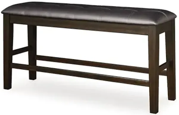 Signature Design by Ashley Haddigan Casual Tufted Faux Leather Upholstered Counter Height Dining Bench with Oak Finish, Dark Brown