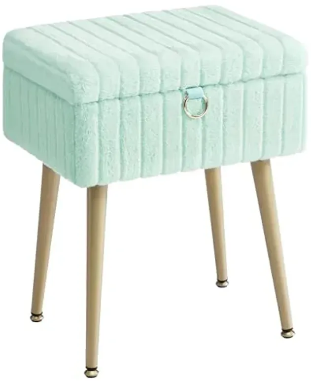 SONGMICS Vanity Stool Chair with Storage, Makeup Stool, Footrest Footstool Ottoman, Metal Legs, Adjustable Feet, for Living Room, Bedroom, Makeup Room, Moonlight Green ULOM505CZ02