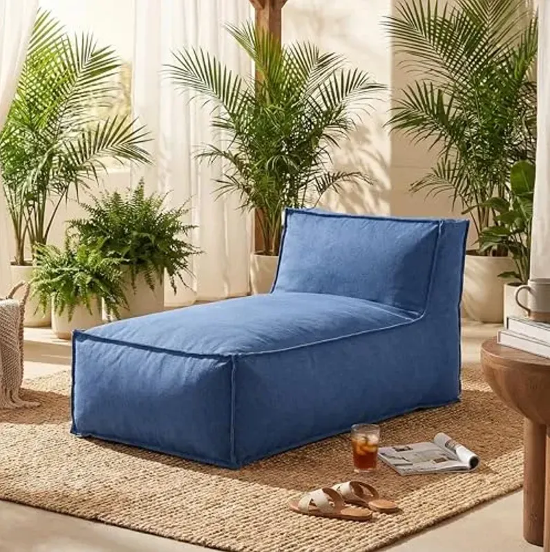 Christopher Knight Home Natty Bean Bag Chair, Fabric Bean Bag Chairs for Adults and Kids, Comfy Reading Chair, Lounge Sofa with Armrest, Indoor/Outdoor Spaces Memory Foam Bean Bag Chair, Navy Blue