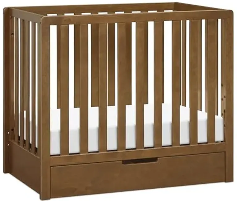 Carter's by Davinci Colby 4-in-1 Convertible Mini Crib with Trundle Drawer in Walnut, Greenguard Gold Certified, Undercrib Storage