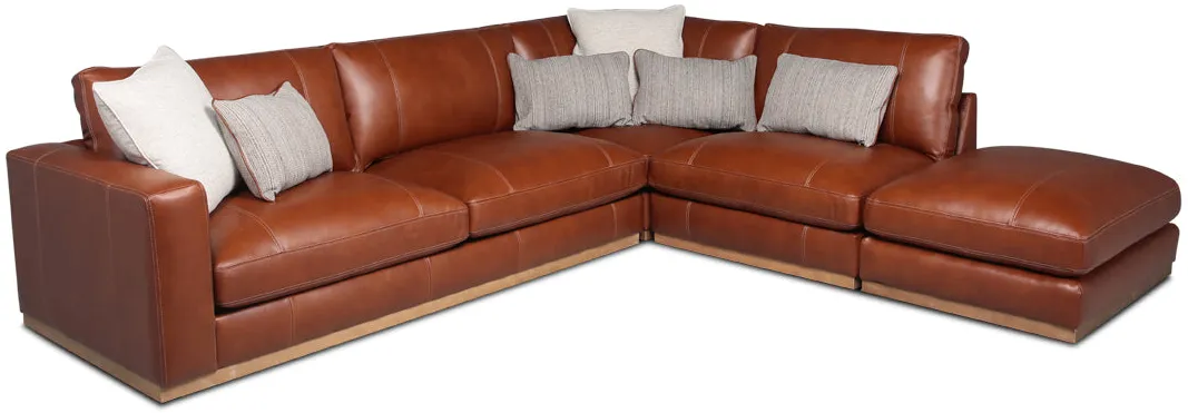 Stella 4pc Leather Chaise Sectional Sofa with Ottoman
