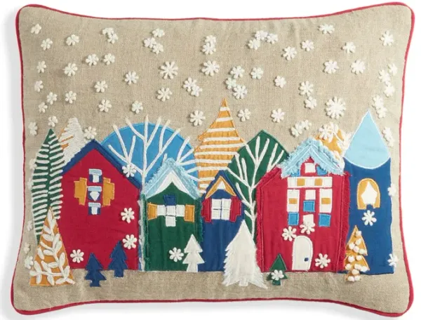 Happy Houses Embroidered Decorative Pillow Cover