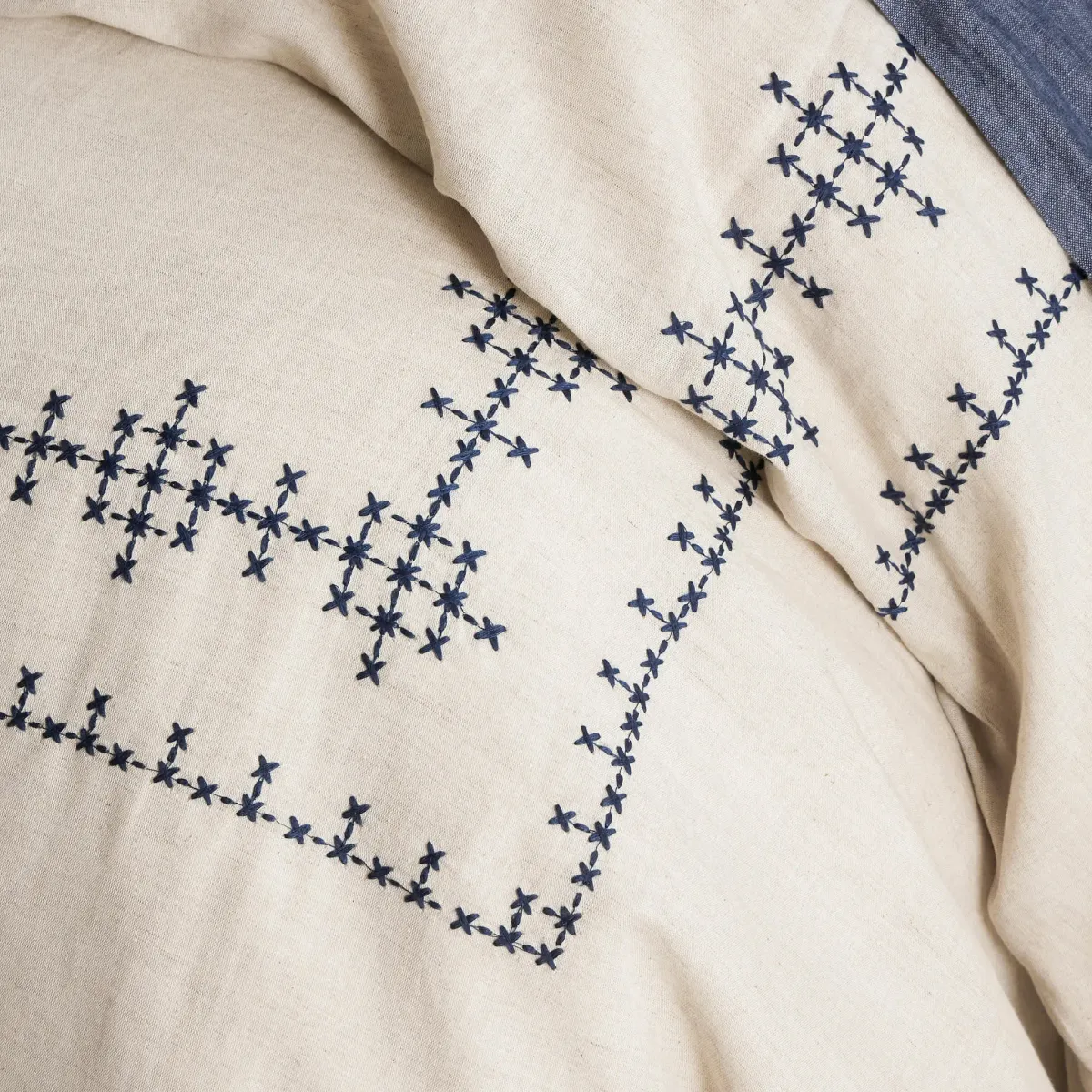 Cross-Stitch Linen Duvet Cover