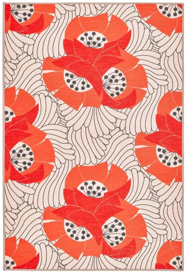 Japanese Poppy Machine Washable Rug
