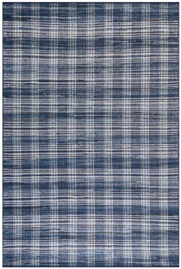 Denim Plaid Machine Washable Rug
