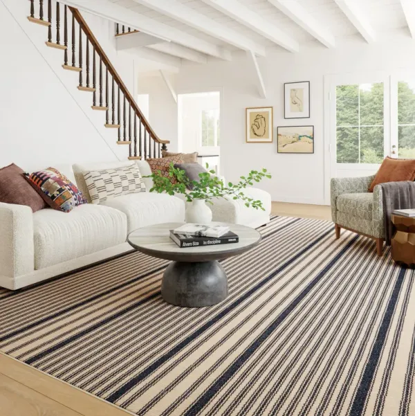 Clemira Coastal Striped Machine Washable Rug
