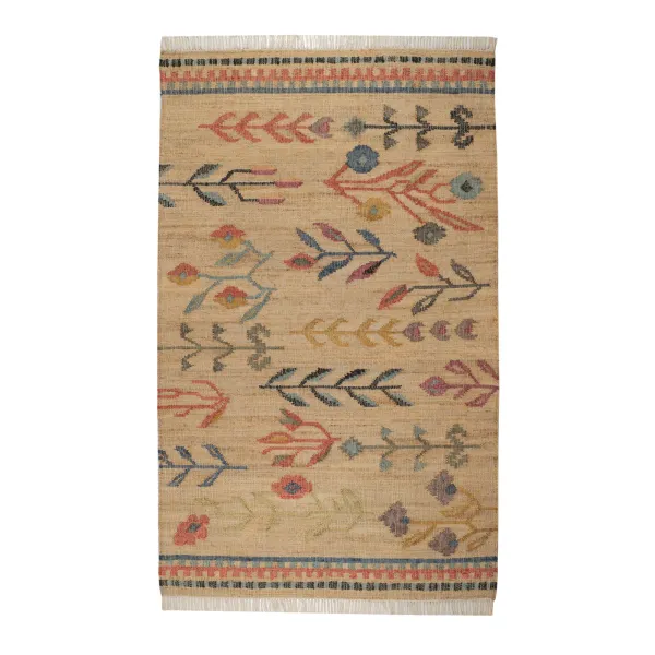 Folk Floral Kilim Handwoven Jute Rug