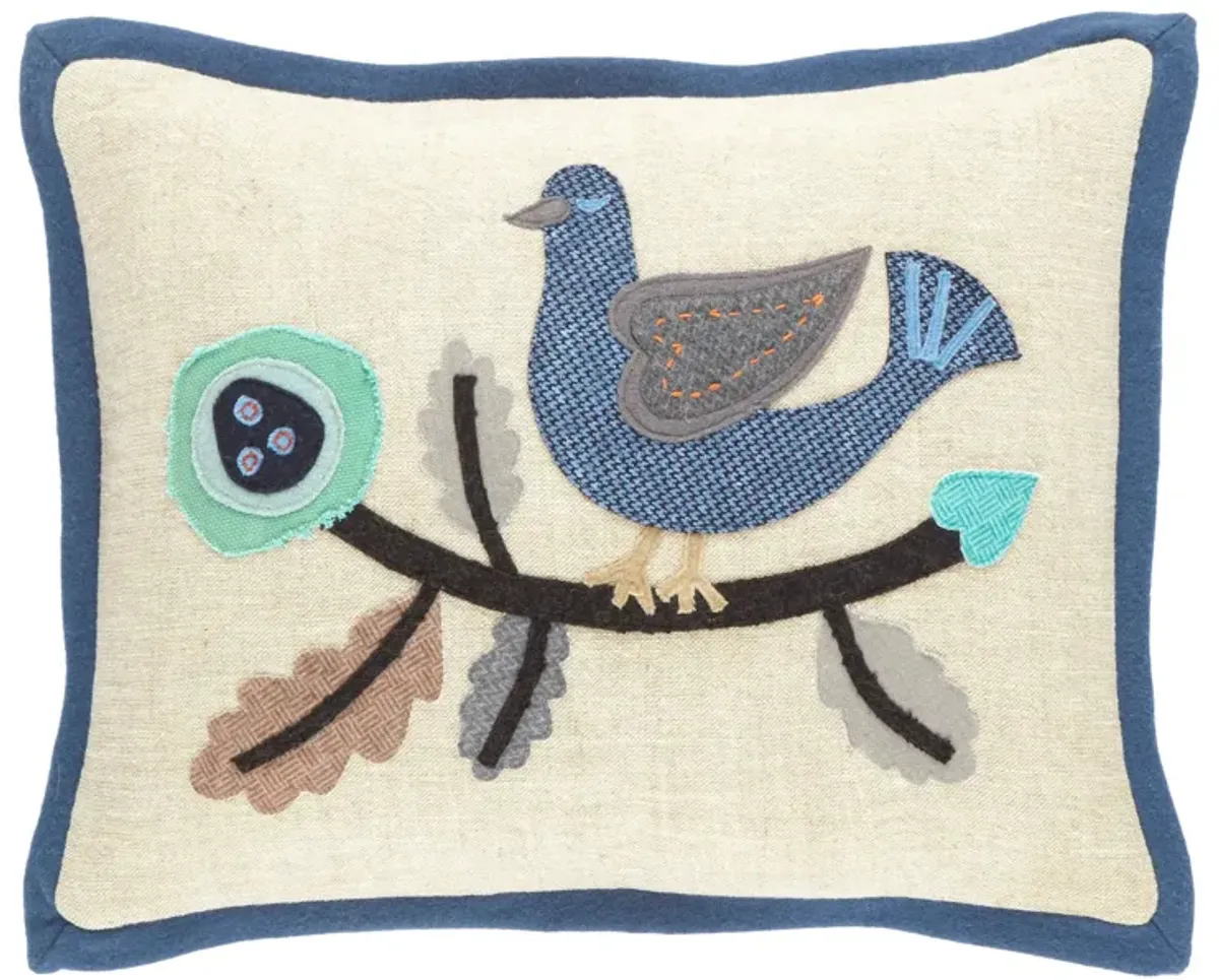 Dawn Chorus Linen Applique Decorative Pillow Cover
